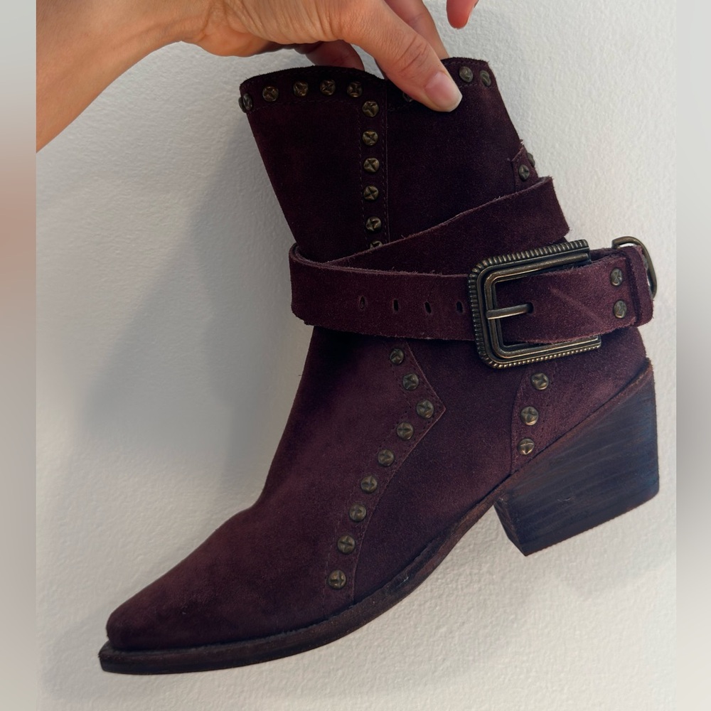 Free People Burgundy Suede Studded Western Boots – Women’s EU 36.5 / US 6
